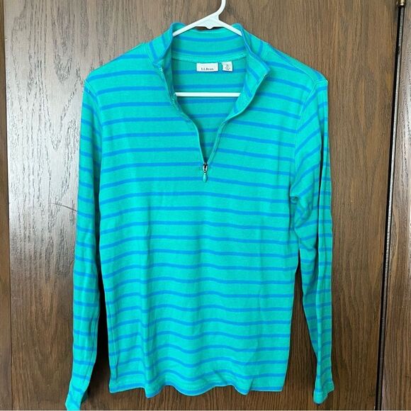 L.L. Bean Women's Small Green & Blue Multi Long Sleeves Mock High Neck Pullover - Picture 1 of 6